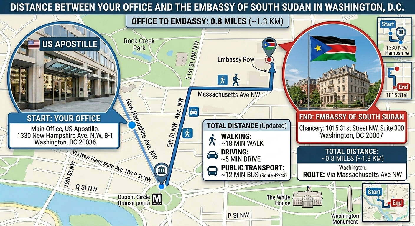 Map of South Sudan Embassy Legalization Services in Washington D.C.